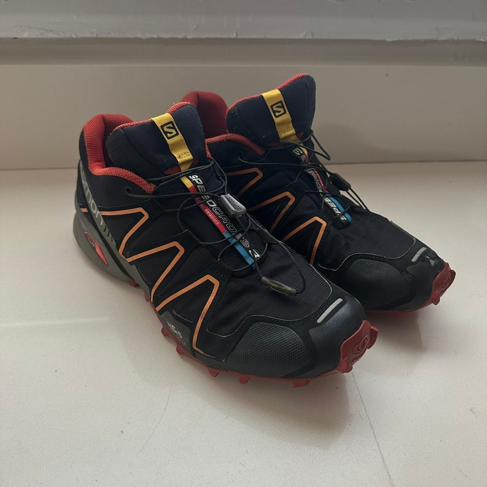 Salomon Speedcross 3 Trail Running Shoes Black Orange Red 373221 Mens Size 12